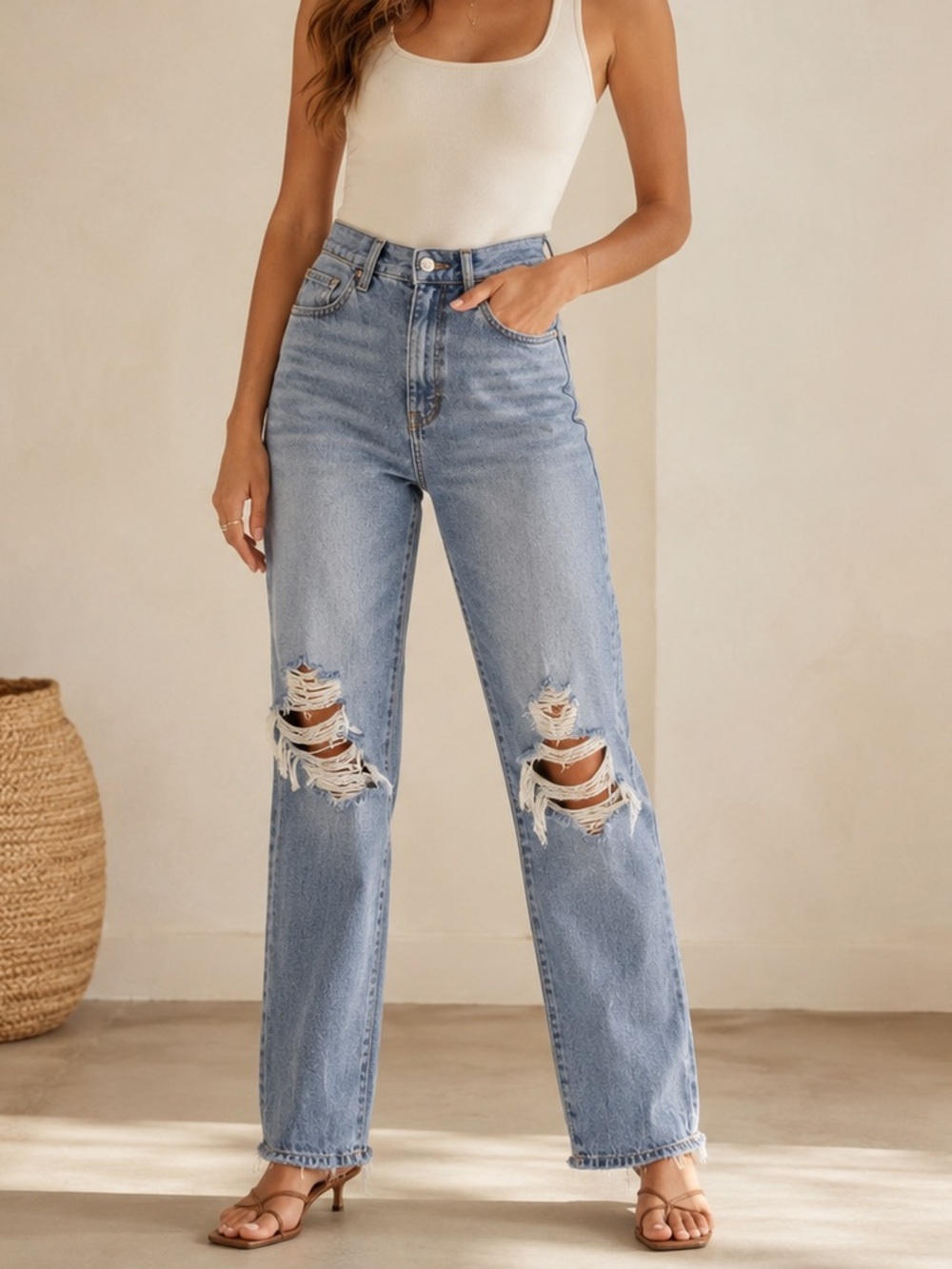 DL1961 Emilie Straight Jeans 25 Ultra High Rise Distressed Vintage 31”